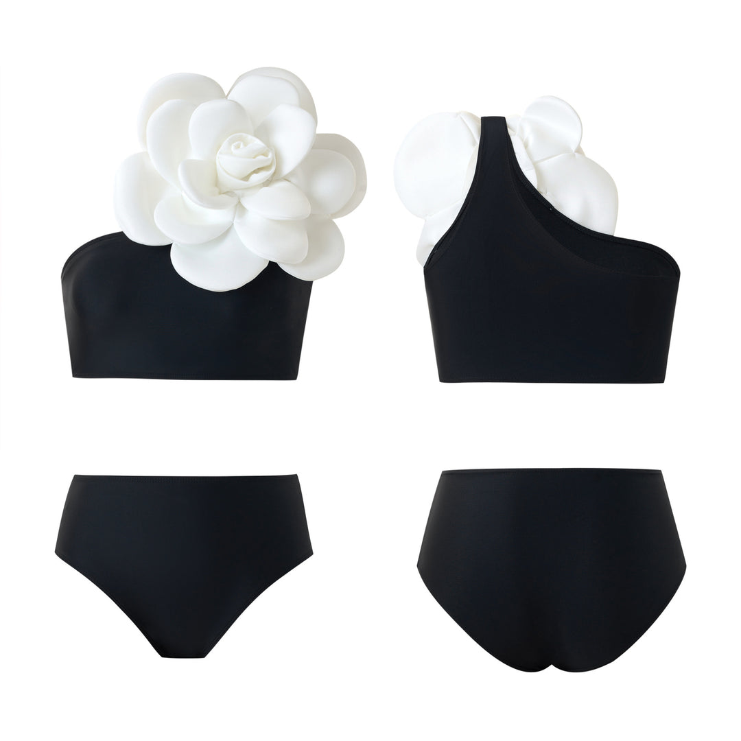 Dame bikini-sæt med elegant top og geometrisk stribet maxiskørt Stilla