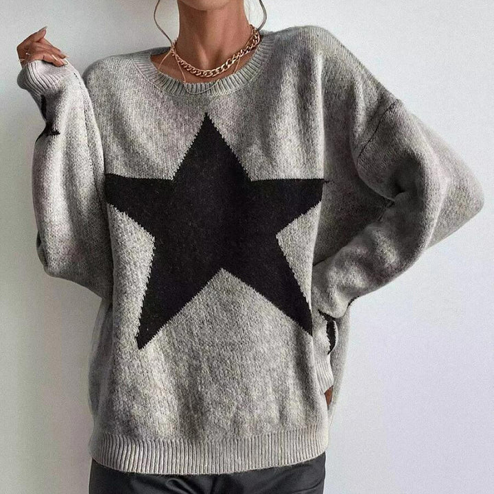 Dame grovstrik pullover med iøjnefaldende stjernemønster Stilla
