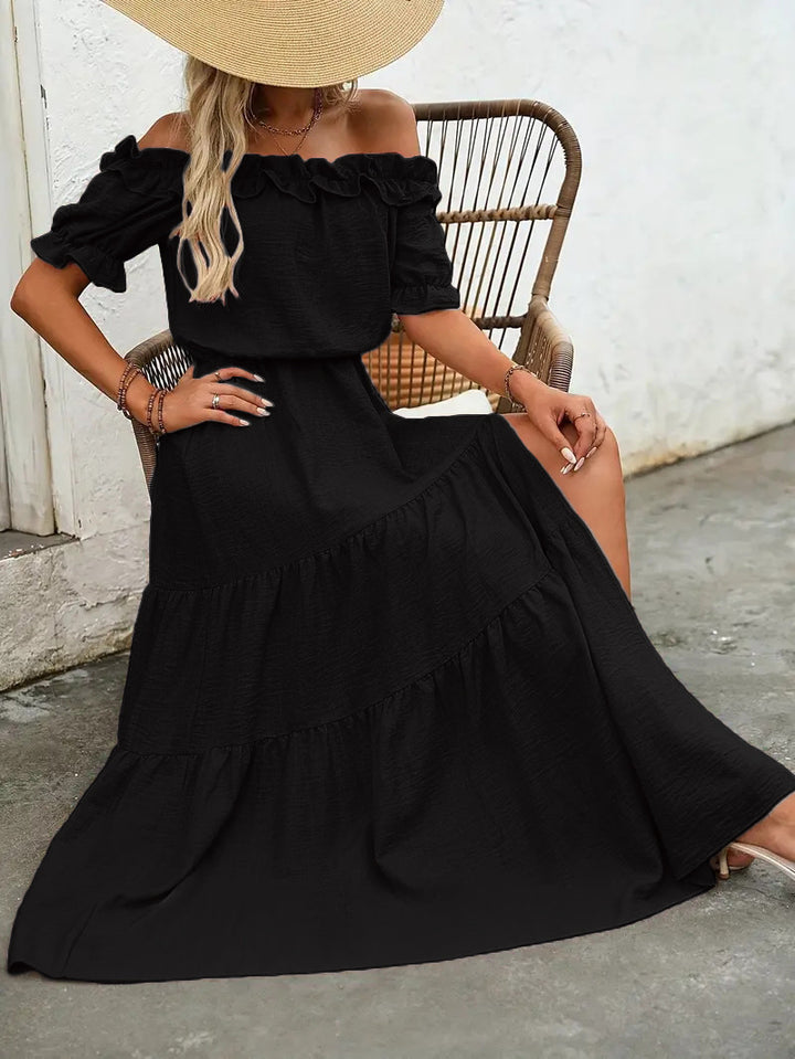 Dame Off-Shoulder Maxikjole med Volanger Stilla