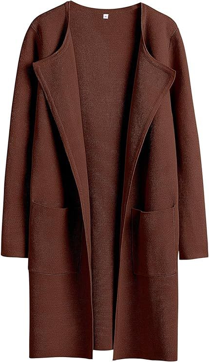 Dame Oversized Strikjakke med åbne front og praktiske lommer Stilla