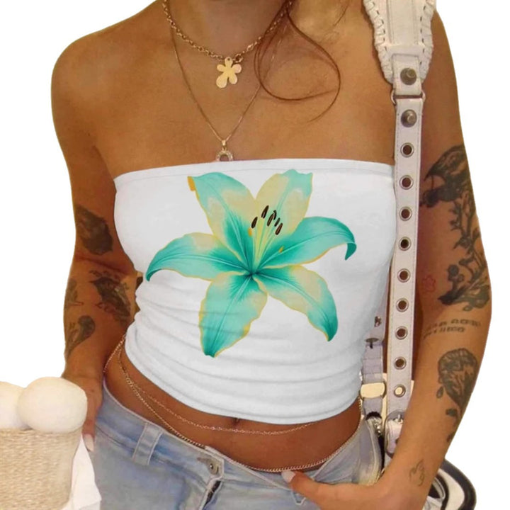 Dame bandeau-top med blomsterdesign Skovae