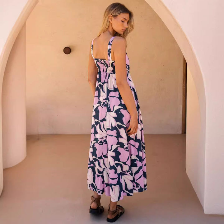 Dame Maxikjole med blomsterprint og justerbare spaghetti stropper Stilla