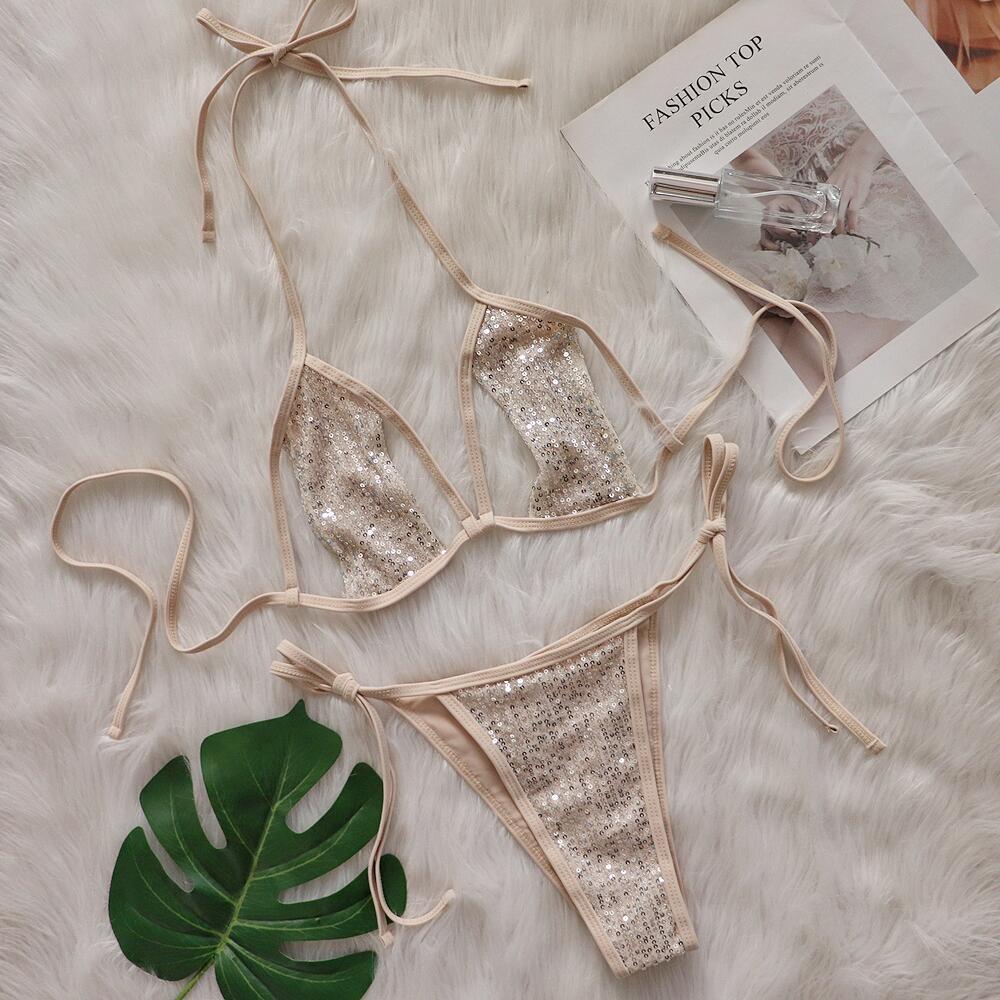Dame Glitrende Triangel-Bikini med justerbare bindebånd og kvalitetsmateriale Stilla