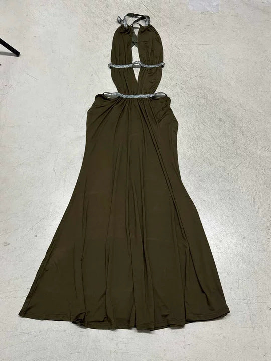 Damen elegantes Cut-Out Maxikleid mit Glitzerakzenten Skovae