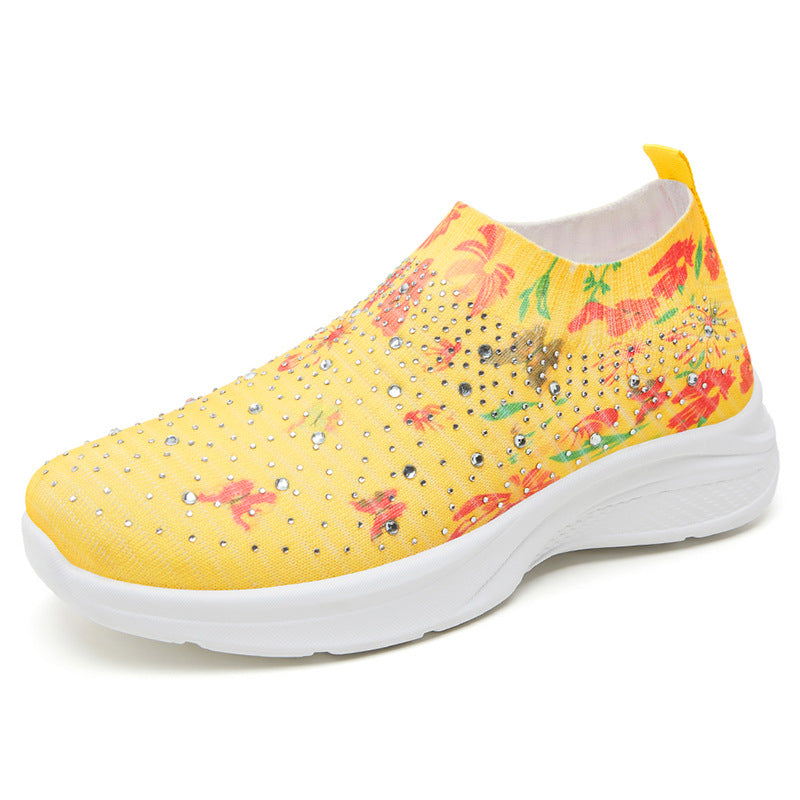 Dame Glamourøse Slip-On Sneakers med flower broderi og mode Strass-applikationer Stilla