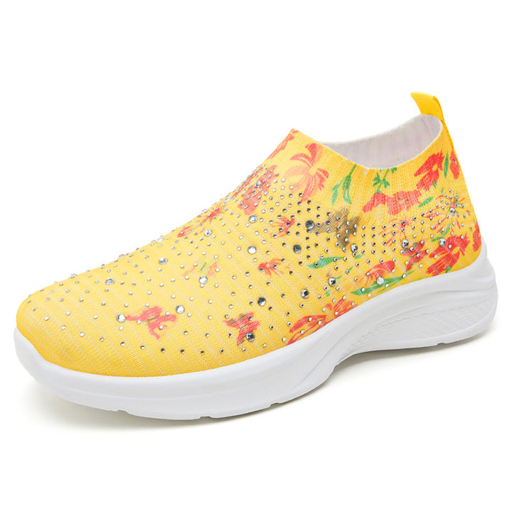 Dame Glamourøse Slip-On Sneakers med flower broderi og mode Strass-applikationer Stilla