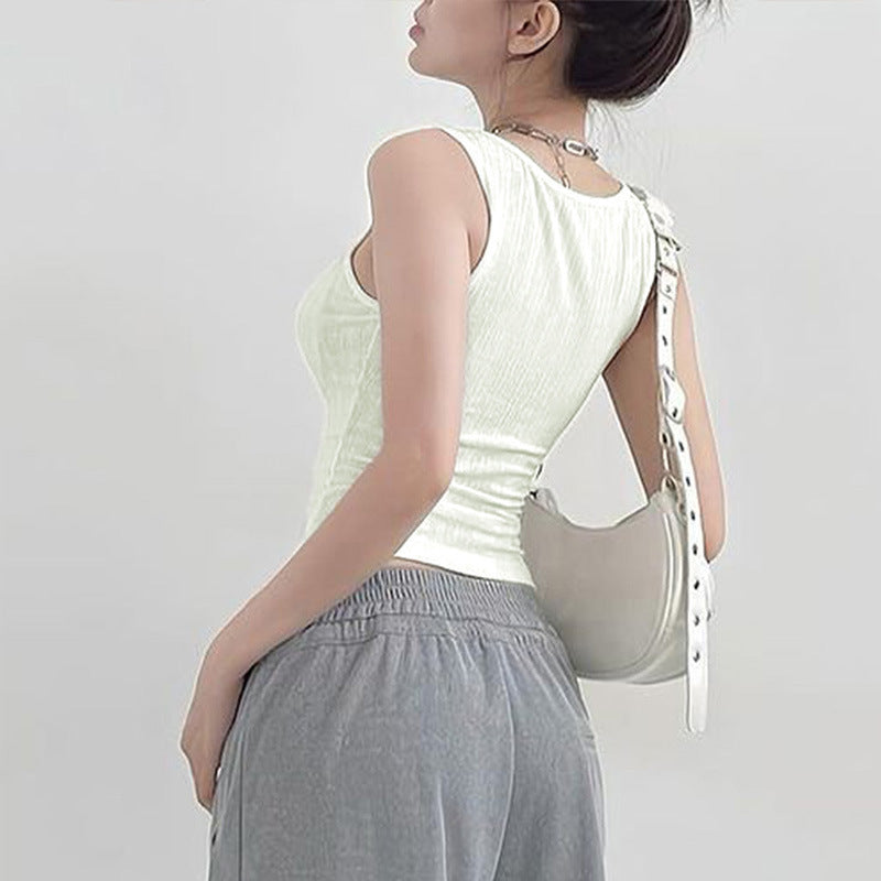 Dame sporty tanktop med moderne ribdetaljer Skovae
