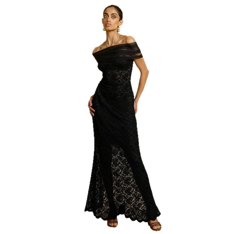 Kvinder Elegant blonde aften kjole med off-shoulder design og sofistikeret slids Skovae