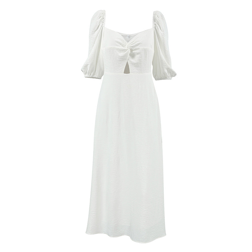 Dame Midi-Kjole med off-shoulder design og voluminøse puffærmer Stilla