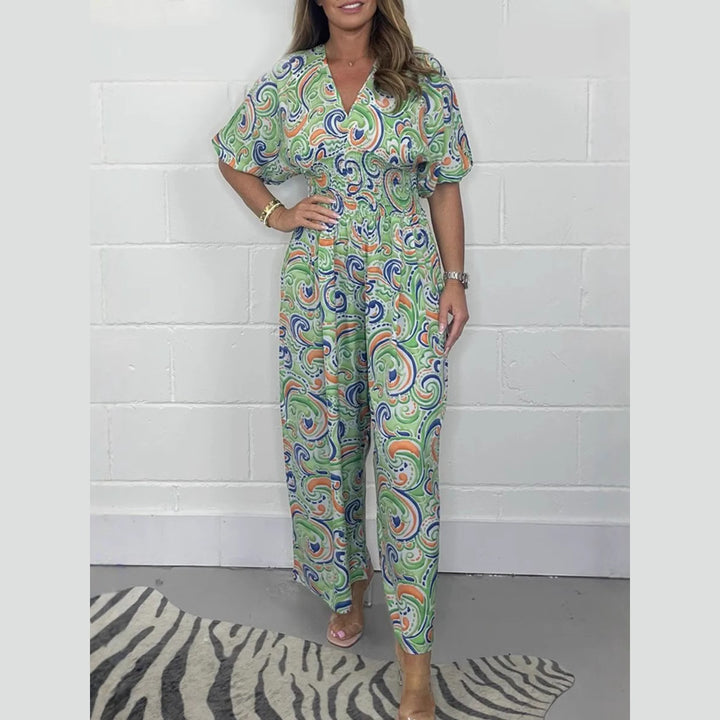 Dame Elegant Jumpsuit med brede ben og dyb V-hals Stilla