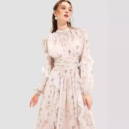Dame Midikjole med fint blomsterdesign og elegante flæsedetaljer Stilla