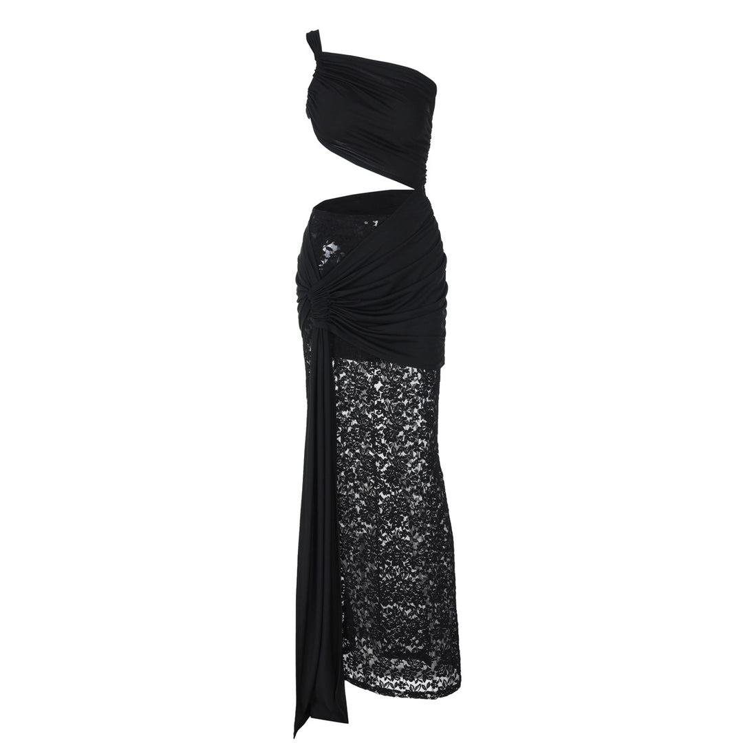 Dame Elegante Maxikjole med asymmetrisk design og blonderarbejde Skovae