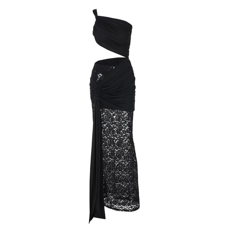 Dame Elegante Maxikjole med asymmetrisk design og blonderarbejde Skovae