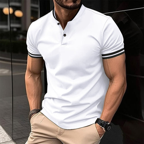 Herrer Poloshirt med moderne ståkrave og kontrasterende ærmeafslutninger Stilla