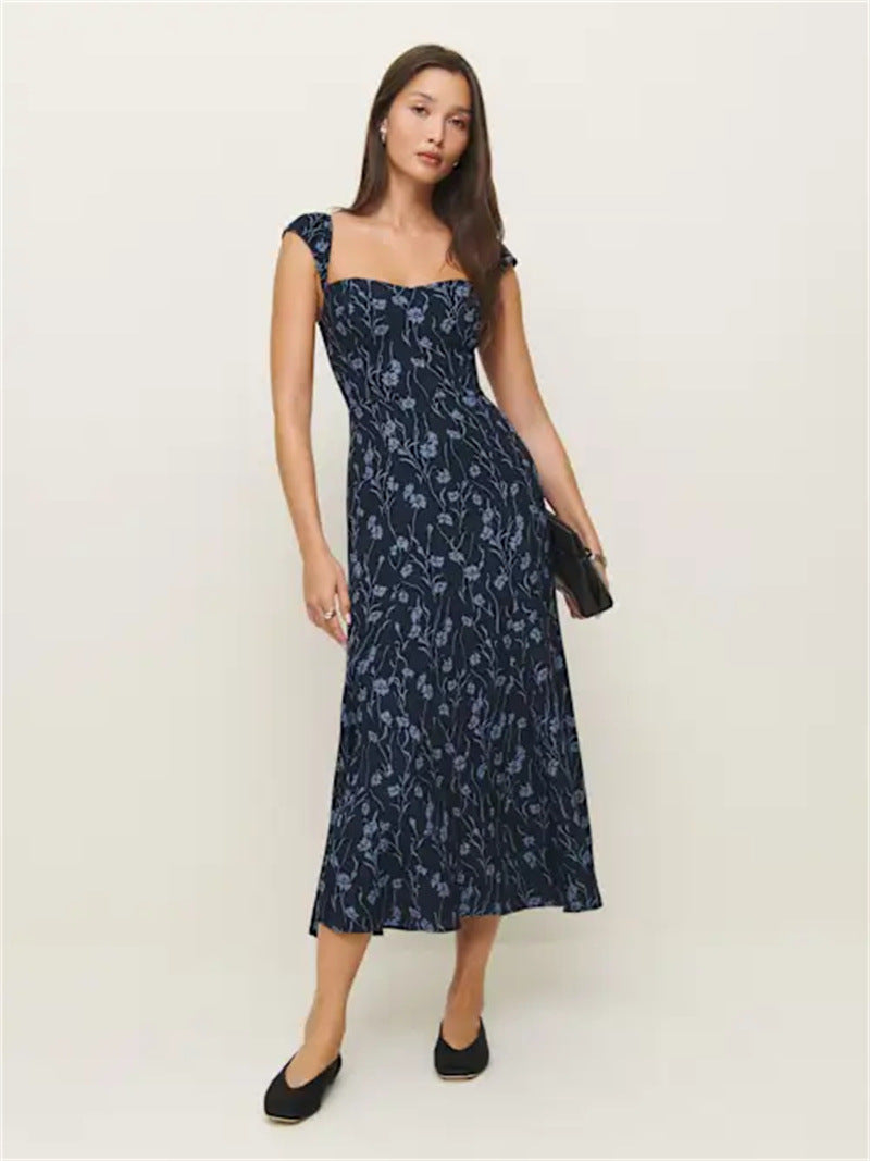 Dame Midi-kjole med elegant blomsterdesign og bandeau-udskæring Stilla
