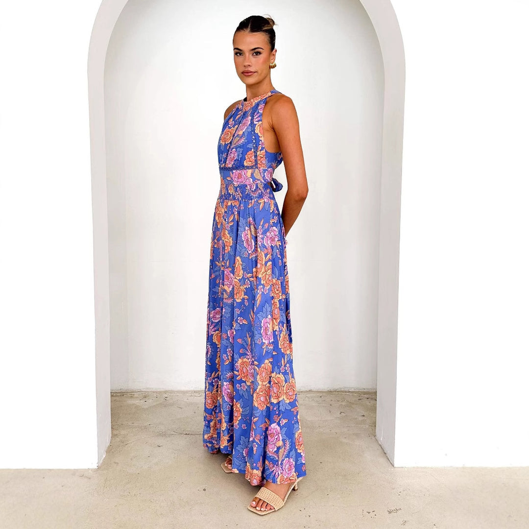 Dame Maxikjole med elegant Halterneck og farverigt blomstret design Stilla