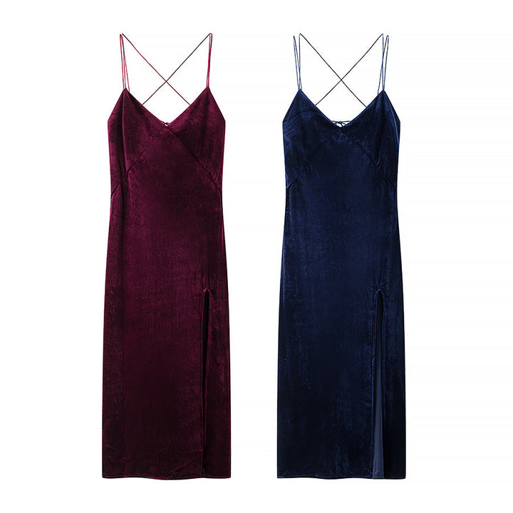 Dame Satin Maxikjole med justerbare stropper og elegant draperingsdesign Stilla