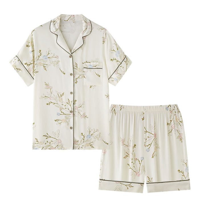 Dame kortærmet pyjamasæt med blomstertryk og komfortabel pasform Stilla