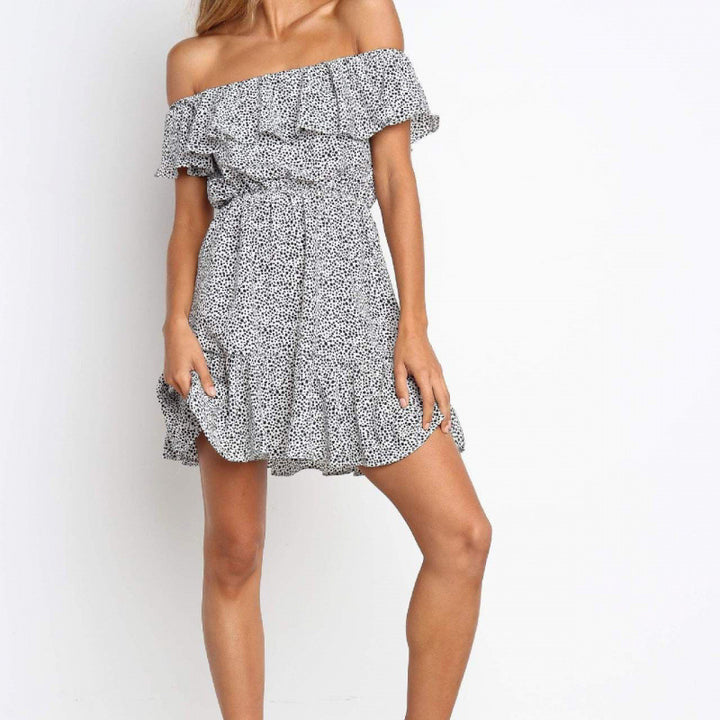 Dame Off-Shoulder Rüscheskjole Mini Kjole med elastisk bund Stilla