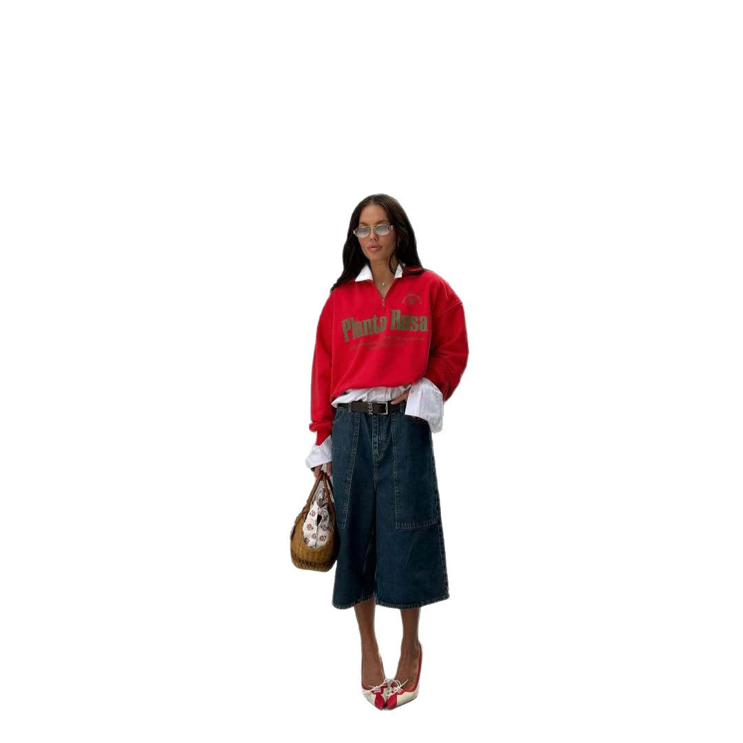 Dame sporty oversized sweater med krave Stilla