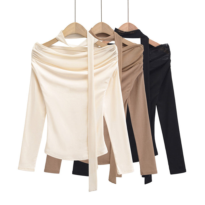 Dame Off-Shoulder Langærmet Top med elegant Drapée-Effekt Stilla