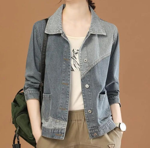 Dame Casual Denim Jakke med Tekstureret Krave Stilla