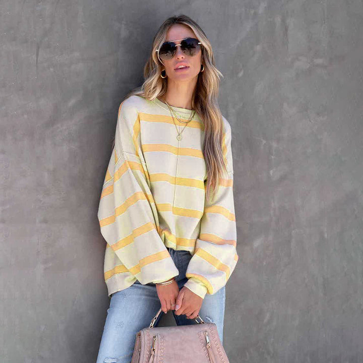 Dame afslappet oversized-hoodie med farverigt stribemønster Stilla