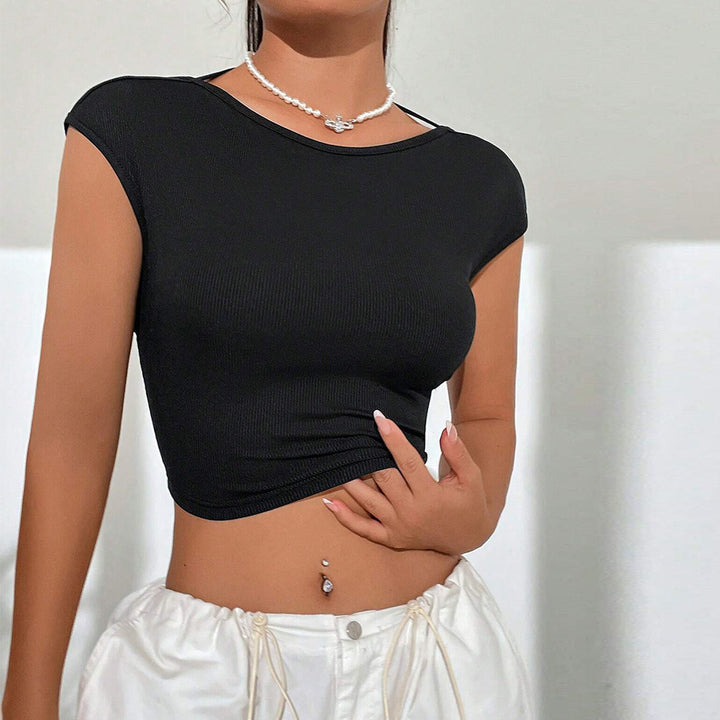 Kvinder Cropped T-Shirt med harmonisk rib-design og fashionabel rund hals Stilla