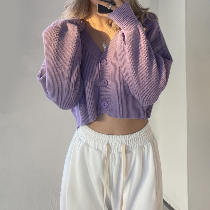 Femme Cropped Ribstrikket cardigan Pullover Stilla