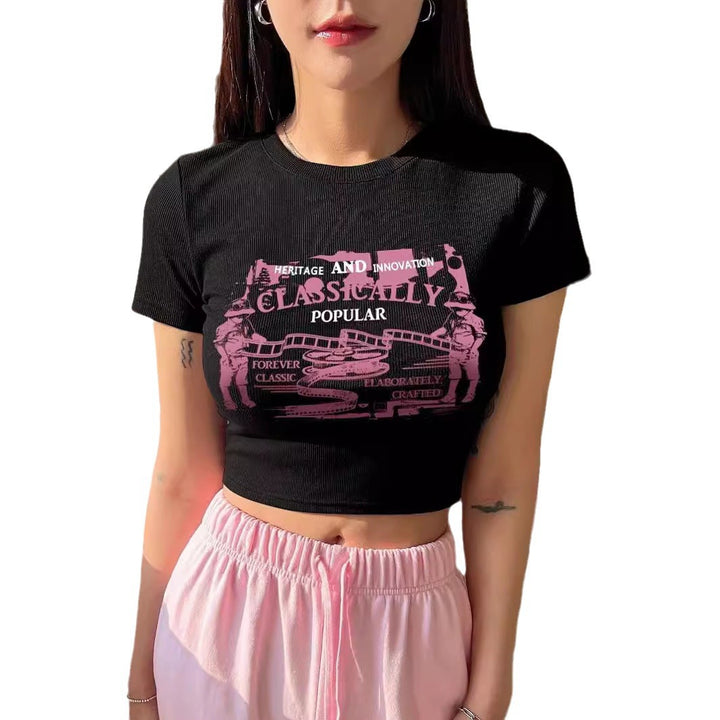 Dame Crop-T-Shirt med kreativ skrifttype Skovae