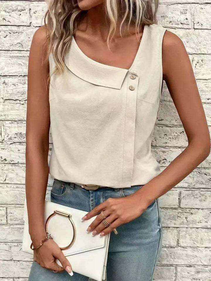 Damer Stilfuld Asymmetrisk Knap-Detalje Bluse Stilla