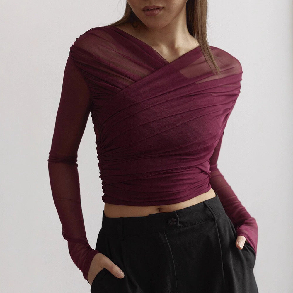 Dame Langeærmet-Crop-Top Skovae