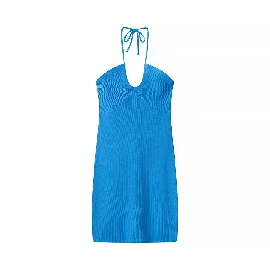 Dame Halterneck Strikket Mini Kjole Stilla