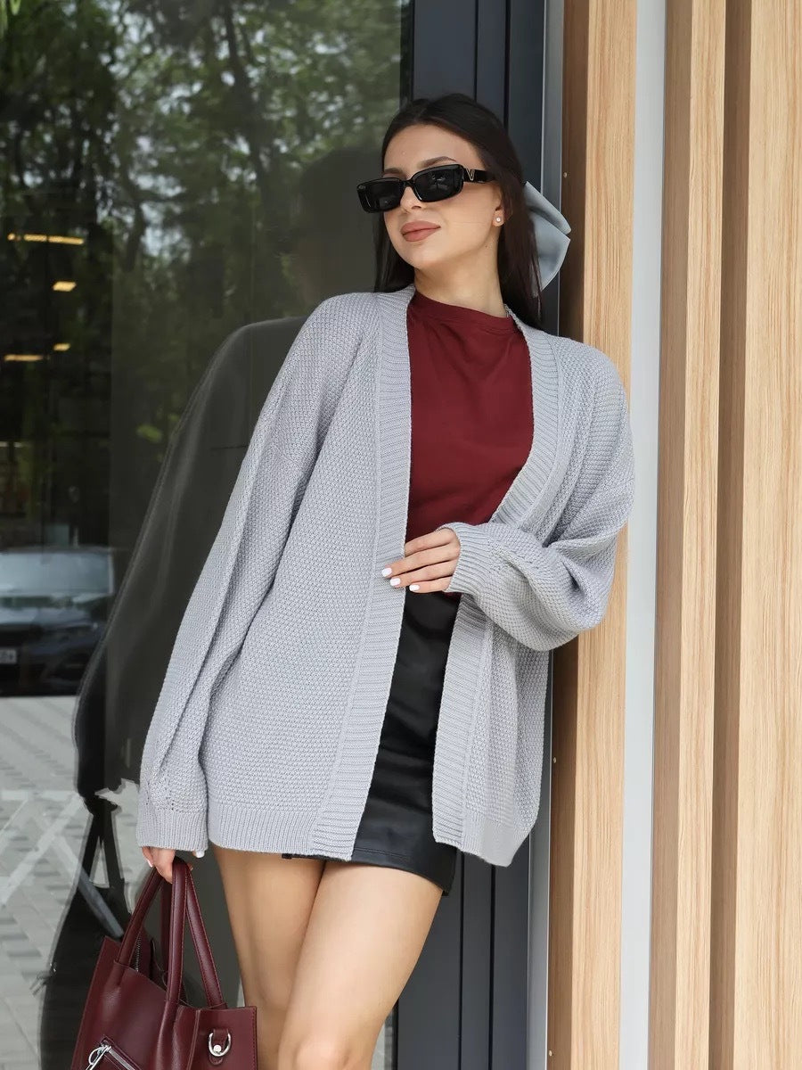 Kvinders oversized cardigan med tekstureret mønster og brede ærmer Stilla