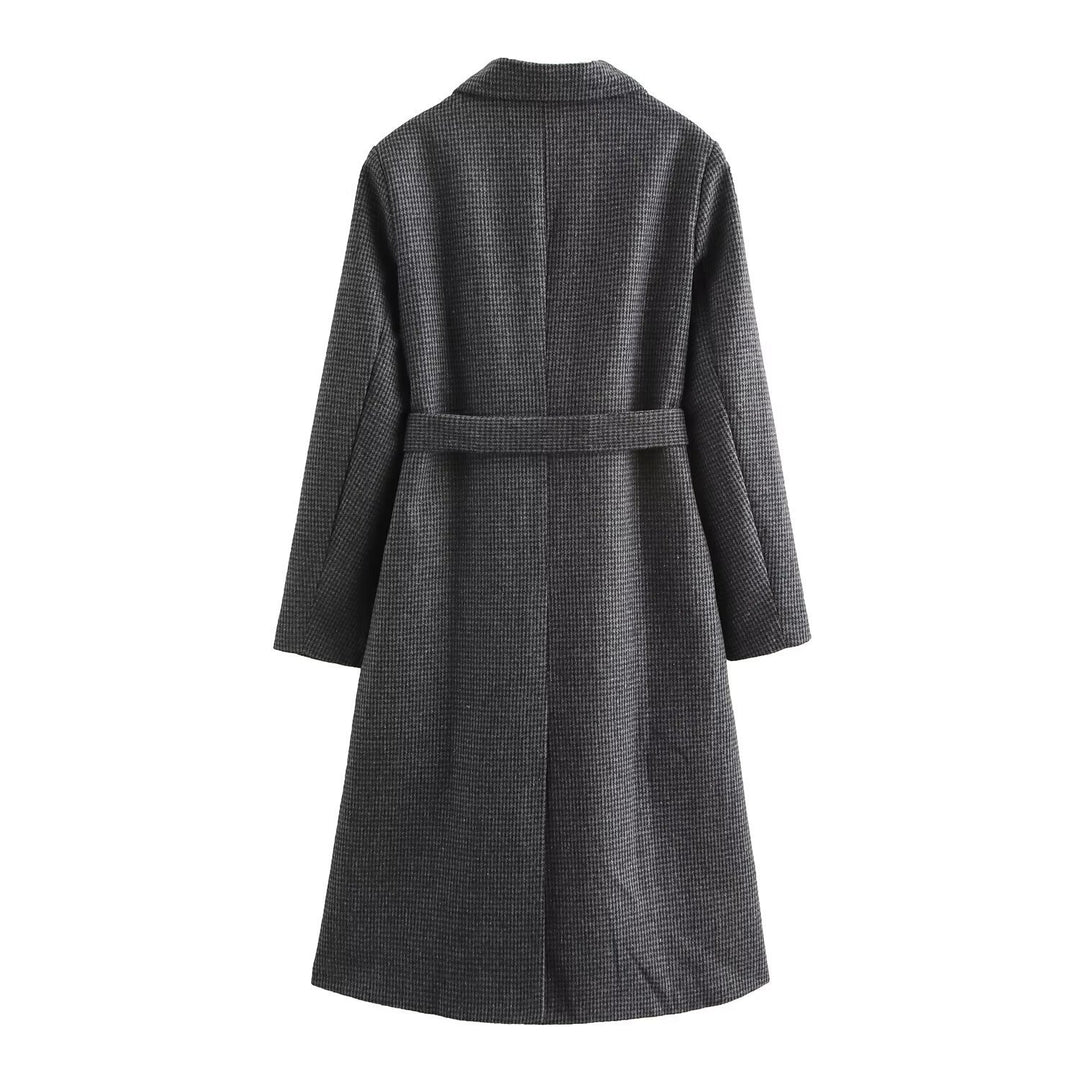 Femme Stilfuld Rutet Longline-Frakke med Bælte Stilla