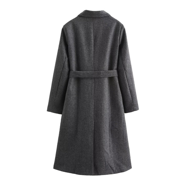Femme Stilfuld Rutet Longline-Frakke med Bælte Stilla