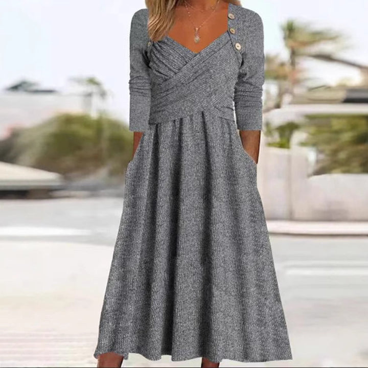 Dame Maxikjole med elegant indpakningslook og praktiske lommer Stilla