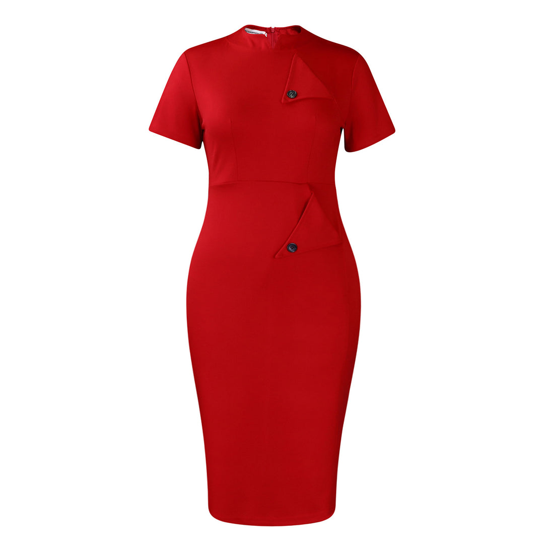 Dame elegant pencil dress med asymmetrisk detalje og højstående krave Stilla