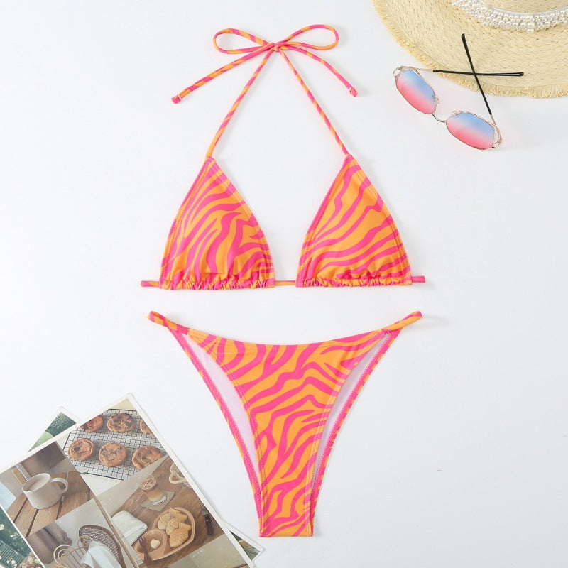 Dame trekant-bikini med legende blomsterdesign og justerbare stropper Skovae