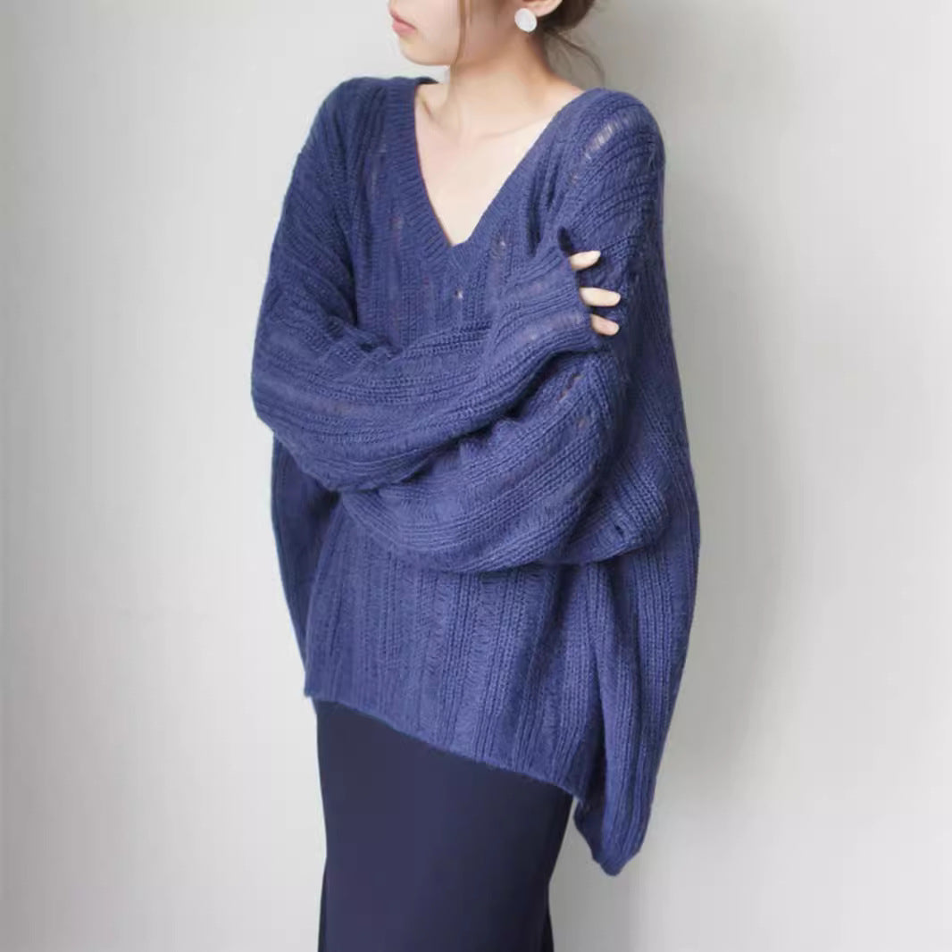 Femme Tekstureret V-Udskæring Oversized Strikpullover Stilla