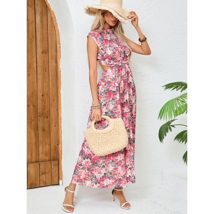 Dame Floral Print High-Low Maxi Kjole med Talje Stilla