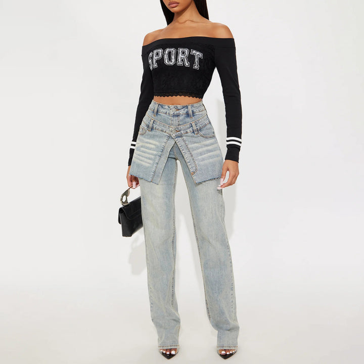 Dame Designer Jeans med Asymmetrisk Skæring Stilla