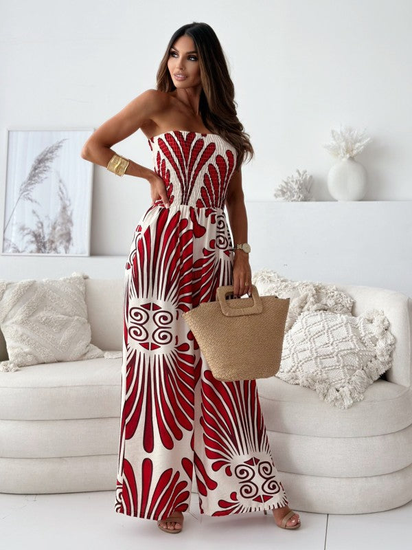 Dame jumpsuit med ærmeløs design og moderne mønster Stilla
