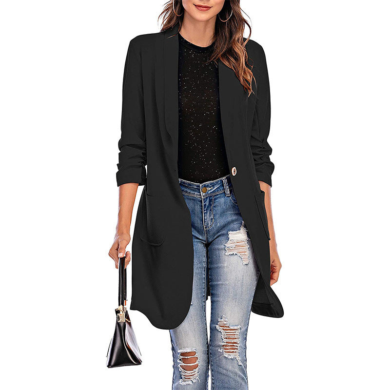 Dame Lang, elegant Blazer med lommer og stilfuld snit Stilla