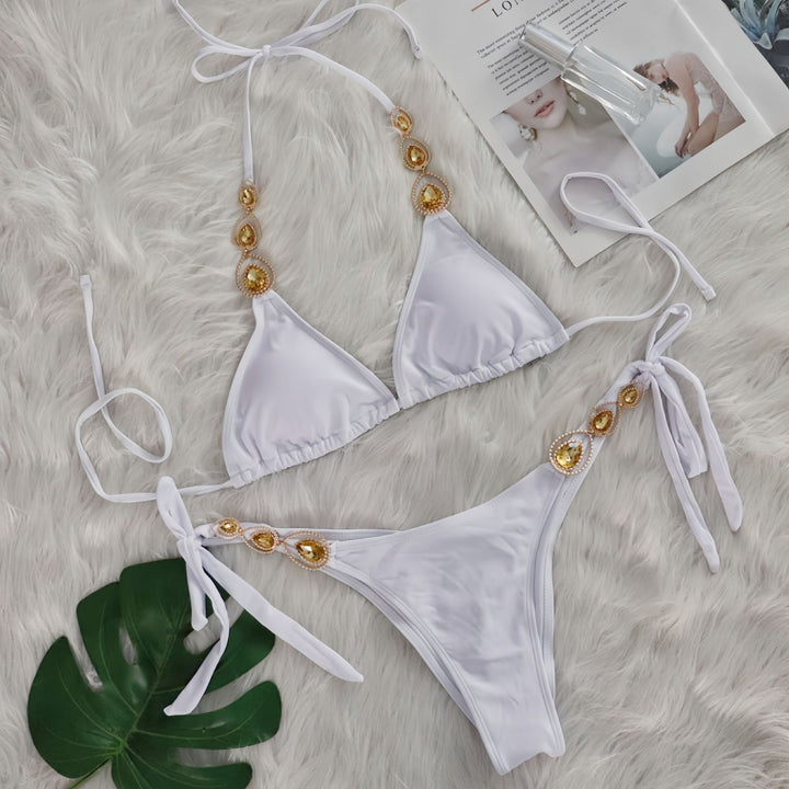 Kvinder Bejeweled Halter Neck Bikini Sæt Stilla