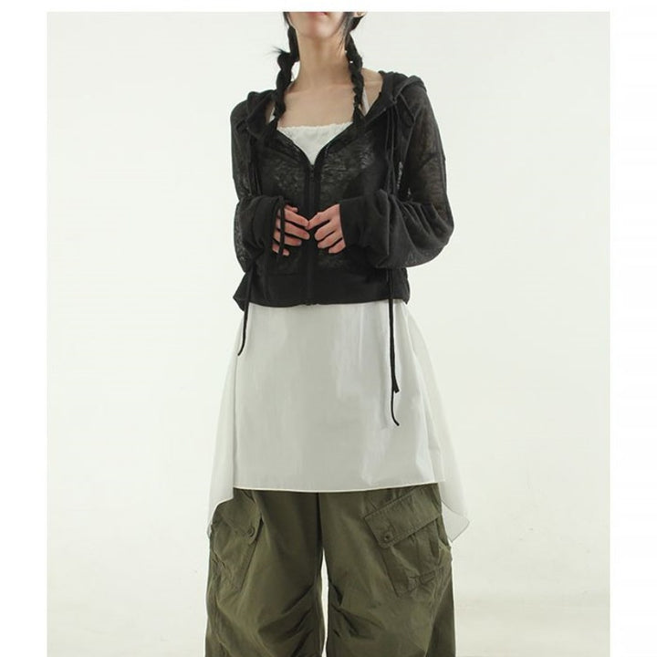 Kvindernes trendy cropped hættejakke med praktisk lynlås Stilla