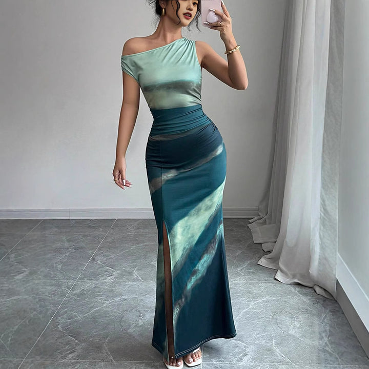 Dame elegant omslagskjole med asymmetrisk snit og slids Stilla