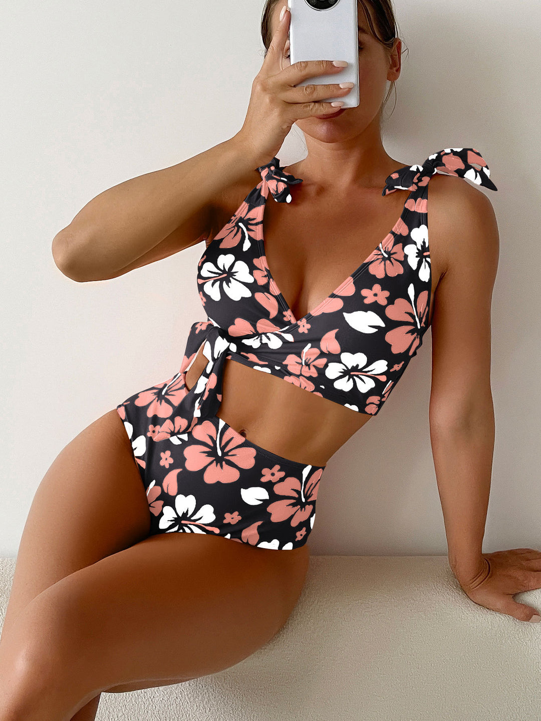 Damer Højtaljet Blomstret Bikini Sæt Skovae