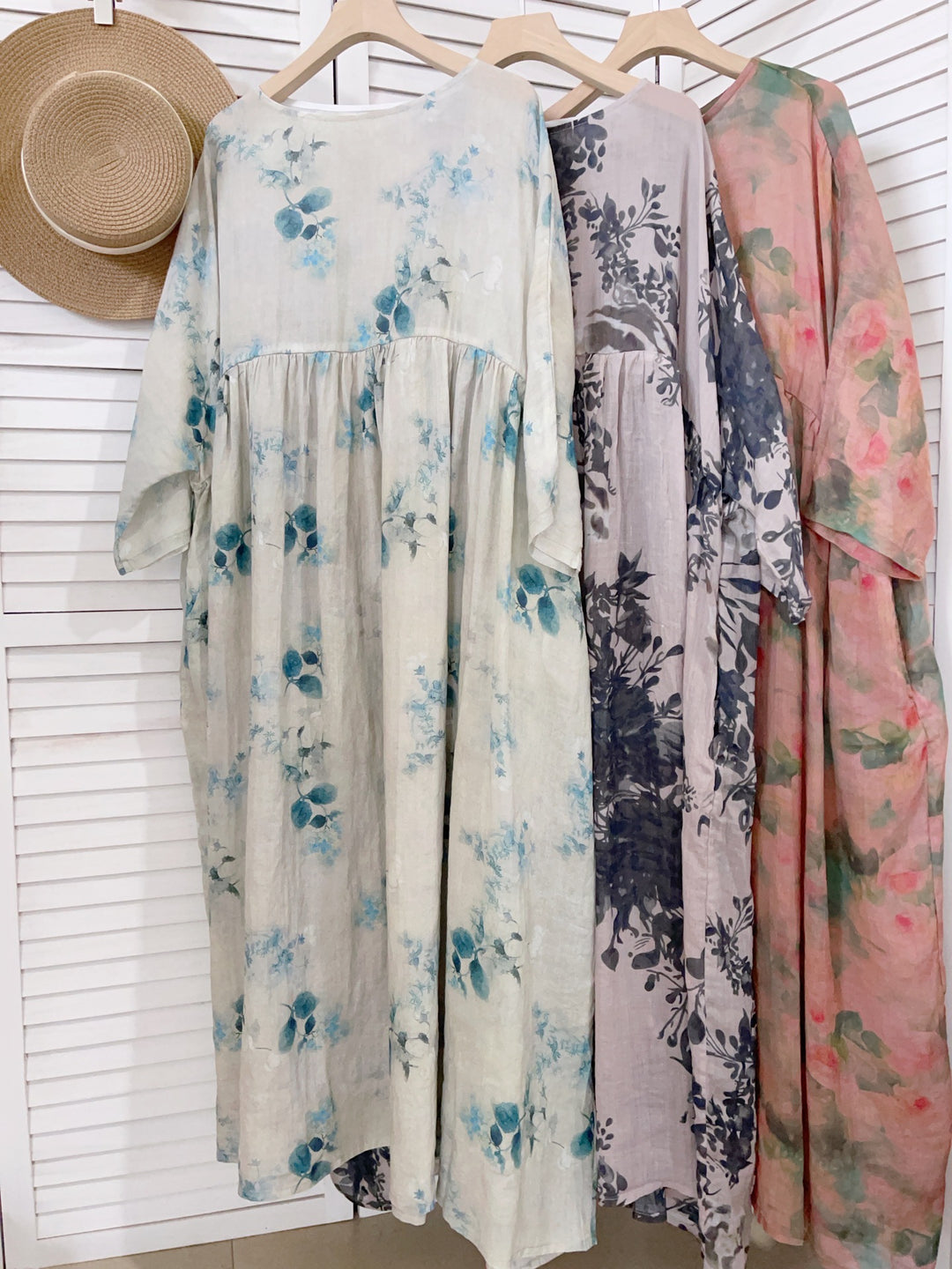 Femme Floral Print Maxi Kjole Med Flydende Ærmer Stilla