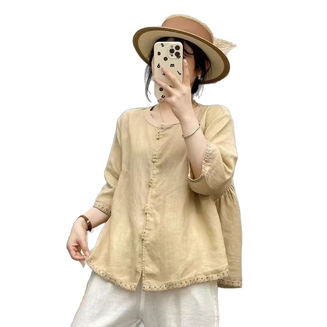 Femme Afslappet Fit Knap-Down Linen Bluse Stilla